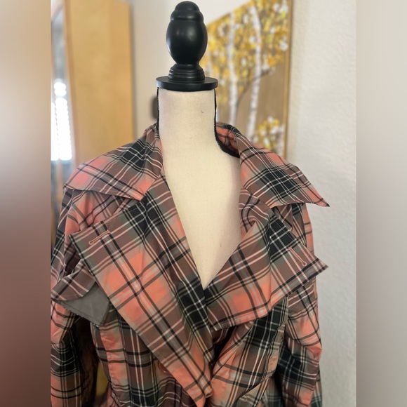 Avenue - coral pink plaid rainproof trench coat - Picture 2 of 12